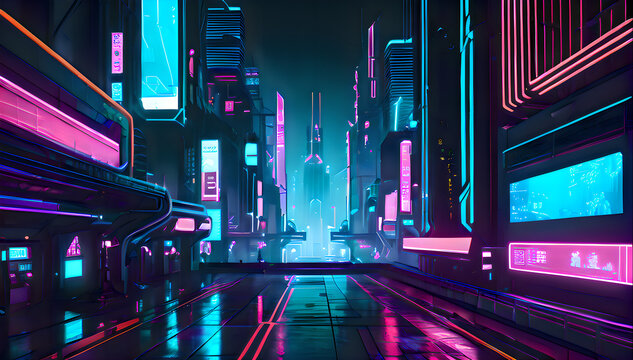 Cyberpunk Cityscape at Night &ndash; Futuristic AI 
