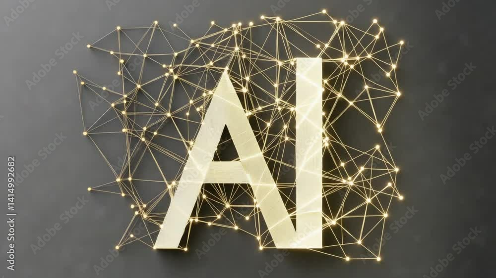 Poster abstract representation of artificial intelligence with geometric lines and glowing connections agai