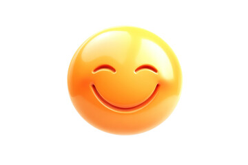Fototapeta premium Gleaming, yellow smiley face with closed eyes and a gentle smile, isolated against a solid, transparent background