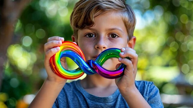 Rainbow Toy: A Boy's Joyful Playtime in Nature