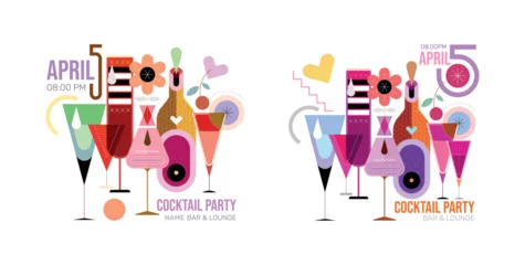 Fotobehang Colored cocktails isolated on a white background. Vector designs featuring a modern cocktail composition. Great for posters, flyers, digital ads, social media, or event promotions.  ©  danjazzia