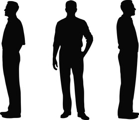 Silhouettes of Three Business Men Standing in Various Poses Vector