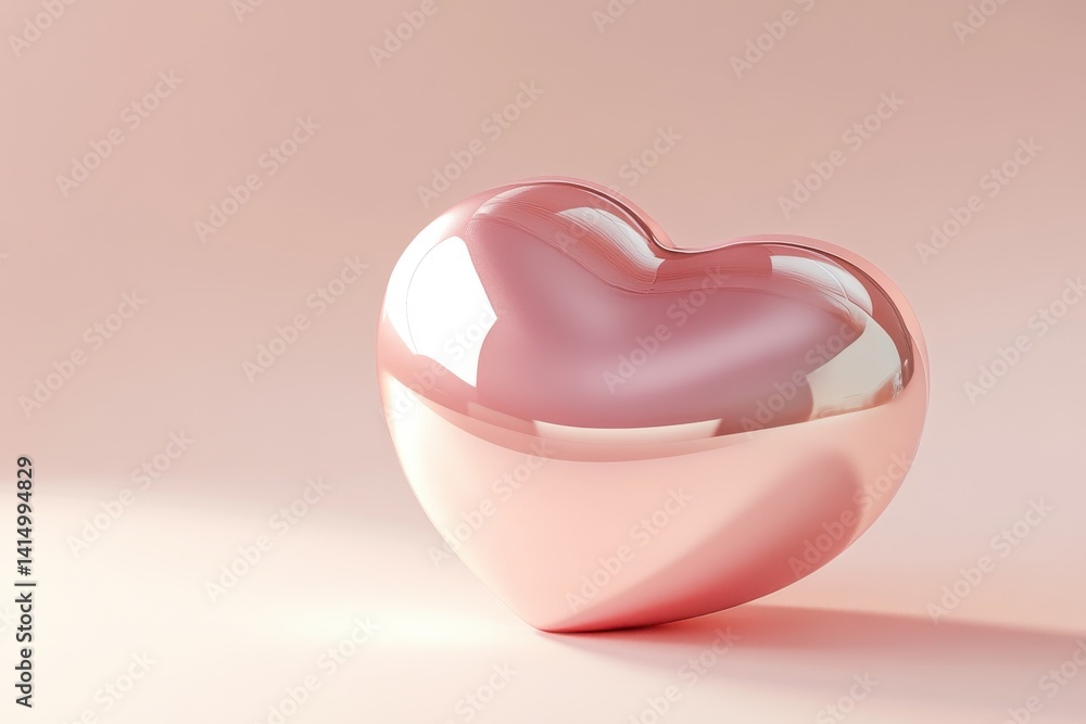 Aufkleber a shiny pink heart shaped object sitting on a light pink surface with a soft blurred background behi