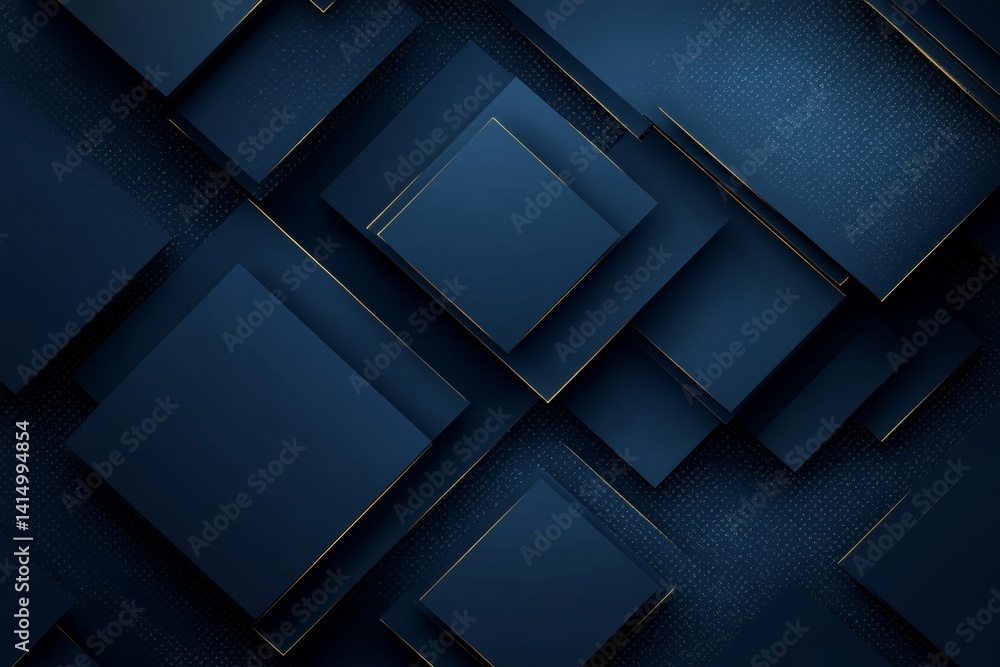Poster abstract dark blue background with modern geometric shape graphic elements. simple shiny square shap