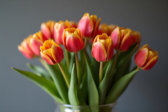 Pink and yellow tulips in a bouquet