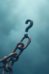Obraz premium Uncertain Future A Rusty Chain and Question Mark Symbolize Enigma and Uncertainty
