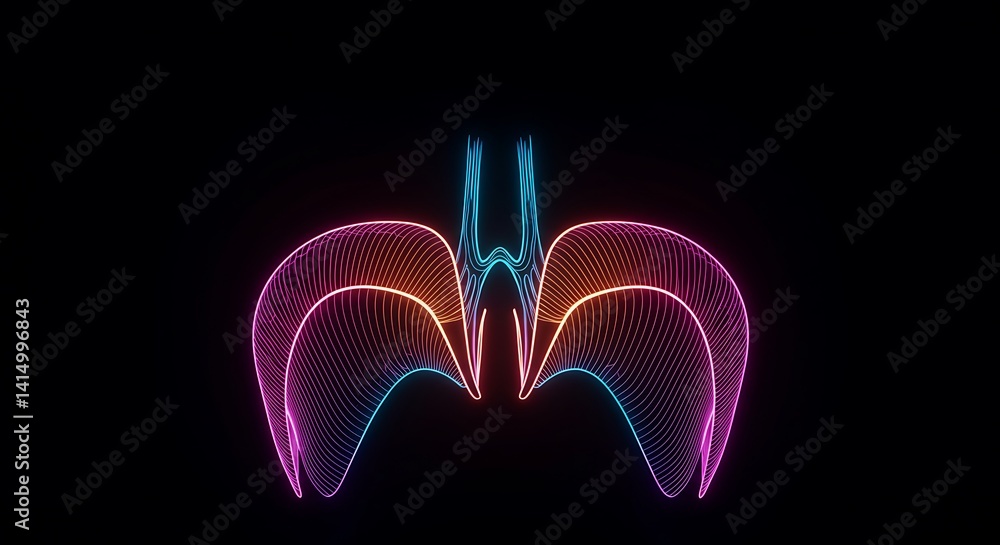 Poster luminous waveforms: captivating neon curves on a deep black backdrop