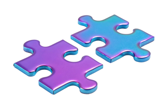 PNG Two interlocking iridescent puzzle pieces close-up