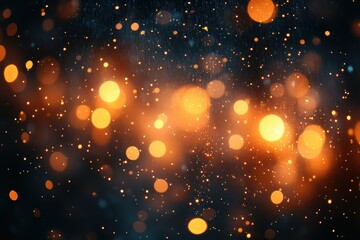 Obraz premium Beautiful golden bokeh lights create a magical atmosphere in a dark setting for festive celebrations at night