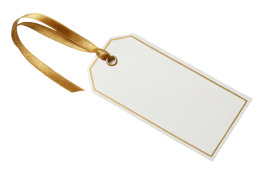 PNG Elegant blank white gift tag with gold ribbon for personalized decor