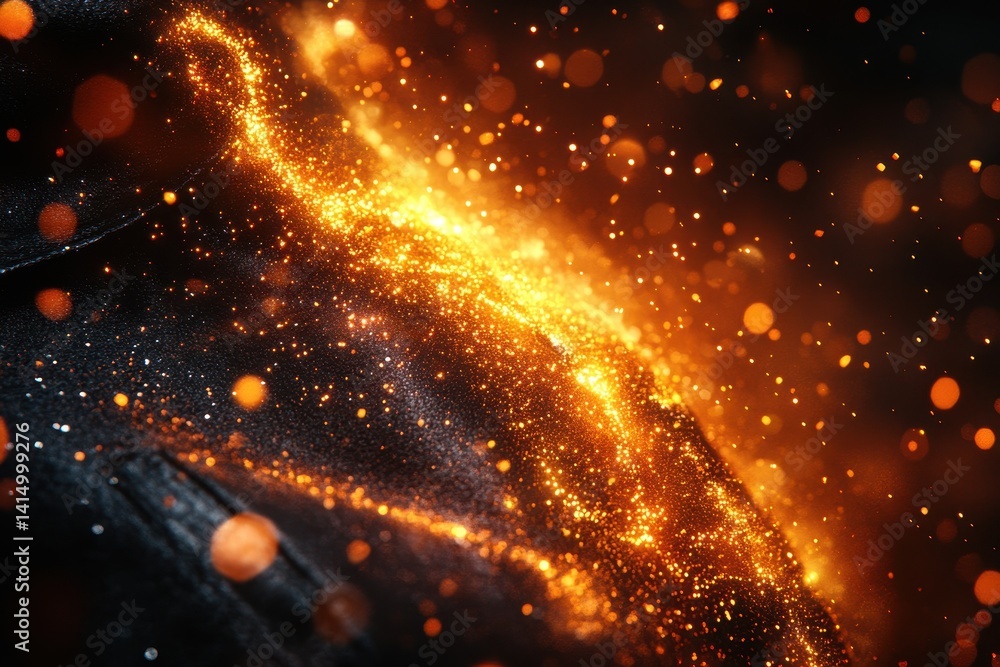 Aufkleber bright golden particles shimmer and swirl against a dark background in an abstract display of motion