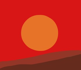 Minimalist sunset landscape with bold red tones.
