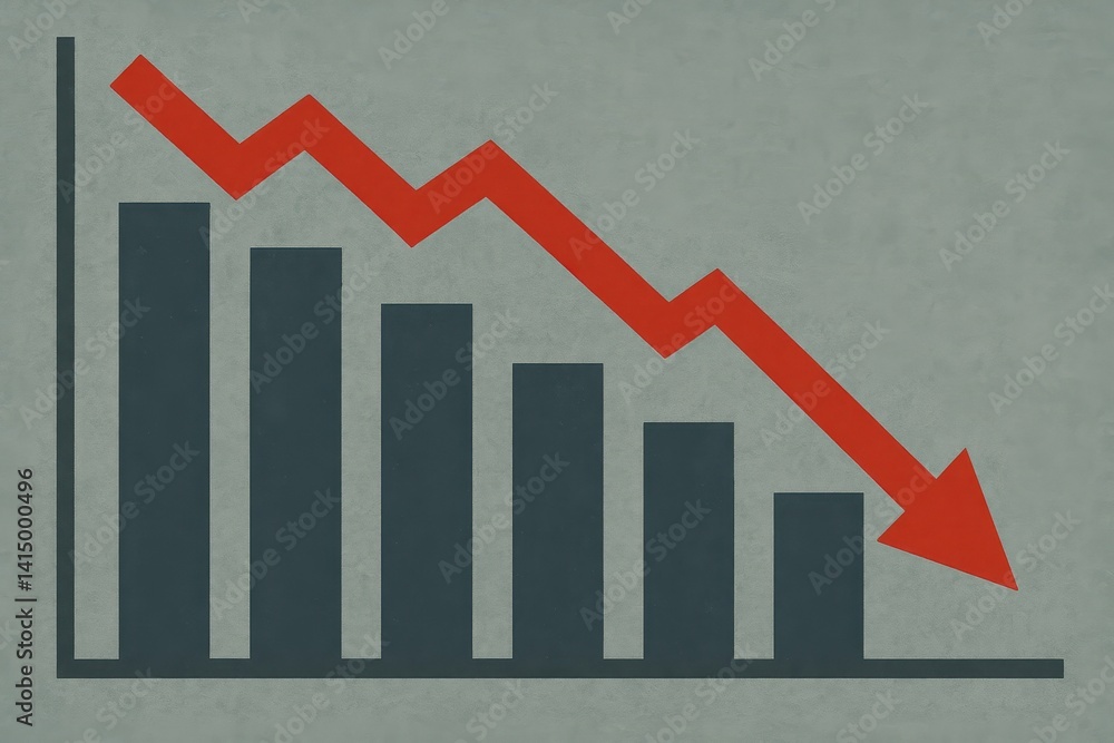 Poster declining graph representation showing downward trend in data analysis