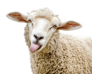 Playful Sheep with Tongue Out on transparent background