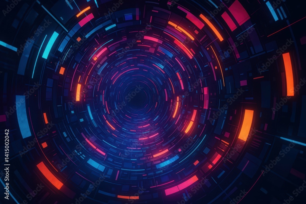 Aufkleber abstract neon tunnel with circular patterns and vibrant colors