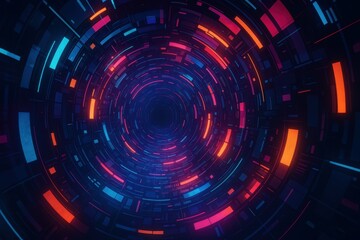 Abstract Neon Tunnel with Circular Patterns and Vibrant Colors
