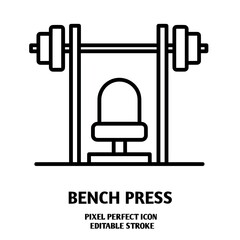 Bench press editable stroke outline icon isolated on white background flat vector illustration, black outline, Pixel perfect
