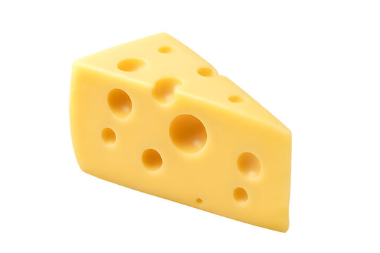 A wedge of yellow cheese with holes, commonly known as Swiss cheese, characterized by its smooth texture and nutty flavor. Concept Swiss Cheese Characteristics, Unique Holes in Cheese