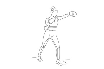 Woman boxing concept one-line drawing