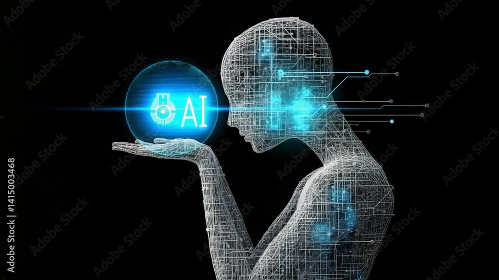 Aufkleber futuristic digital human figure representing artificial intelligence concept with data visualization