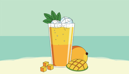 Refreshing Mango Juice with Ice and Mint © Boy