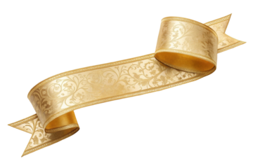 PNG Elegant ornate gold ribbon banner with intricate floral design