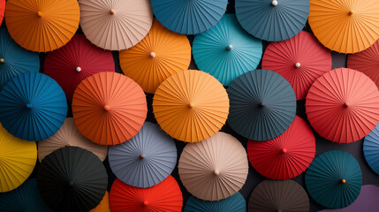 Vibrant array of decorative paper umbrellas on display
