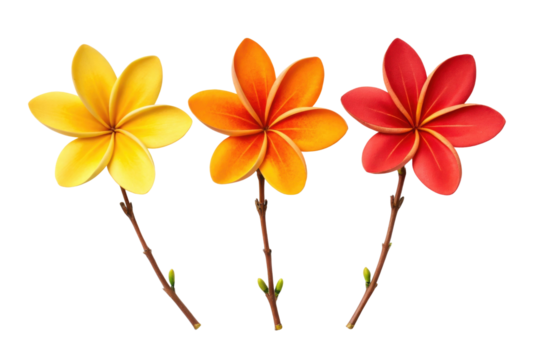 PNG Vibrant plumeria flowers in yellow, orange, and red display