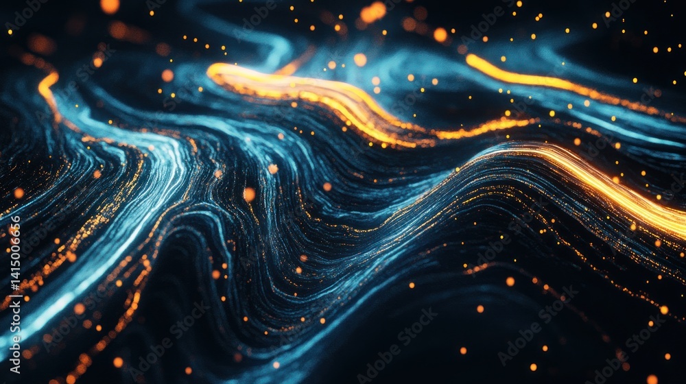 Poster dynamic abstract flow of luminous particles in deep space.