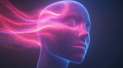 Abstract digital head, energetic thoughts