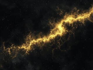 Obraz premium Golden cosmic river flowing through the dark expanse of space galaxy with twinkling stars and nebula