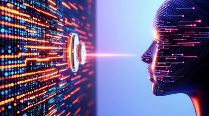 Futuristic face with digital data connection. Agentic AI