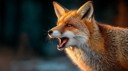 Obraz premium Red Fox Profile, Mouth Open