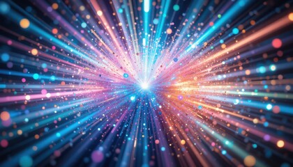 Rays of light and bokeh emanate from a central point.