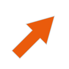 Large diagonal orange arrow with gray outline pointing upward and right on white background. Simple graphic element for presentations, websites, and promotional materials indicating growth or directio