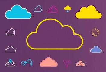 Obraz premium Colorful cloud computing icons in line, glyph, filled outline, and abstract styles Vector illustrations, element, minimalist