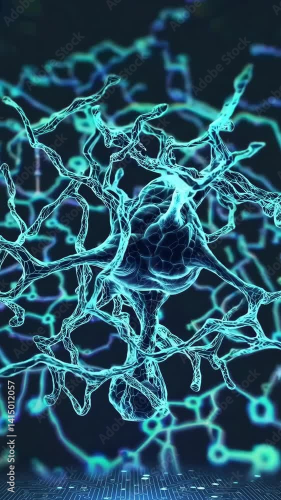 Poster dynamic neural network animation showcasing complex synaptic connections