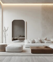 Fototapeta premium Mockup frame in white simple living room interior background, 3d render