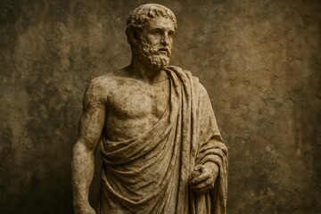 Ancient Greek Statue of a Bearded Male Figure in Classic Pose