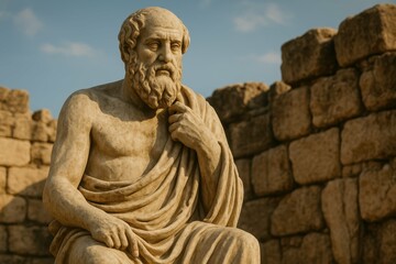 Thoughtful Philosophical Stone Sculpture of a Wise Figure