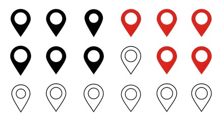 Conjunto de iconos de ubicaci&oacute;n de pins en el mapa. Marcadores de mapa modernos. Ilustraci&oacute;n vectorial sobre fondo blanco.