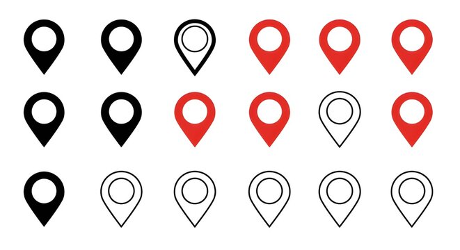 Conjunto de iconos de ubicación de pins en el mapa. Marcadores de mapa modernos. Ilustración vectorial sobre fondo blanco.