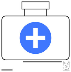 Obraz premium White first aid kit with bold blue cross symbol, outlined in black, symbolizing healthcare, safety, aid. Ideal for medical care, emergency preparedness, health apps, clinics safety awareness