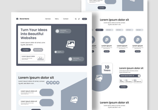 Modern Responsive Design For Website Landing Page Wireframe Template