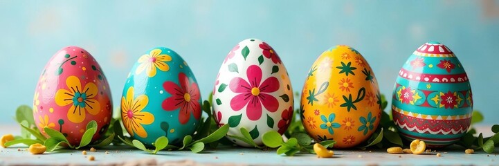 Colorful hand-painted Easter eggs in various designs and patterns for festive celebrations, celebration, holiday