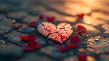 Broken heart on cobblestones