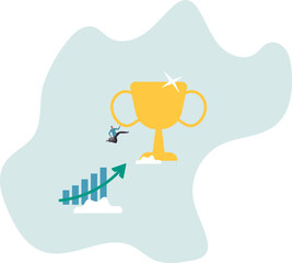 Business winner, achievement or prize, success or victory, challenge or business mission, career goal or stair to success .character for design.