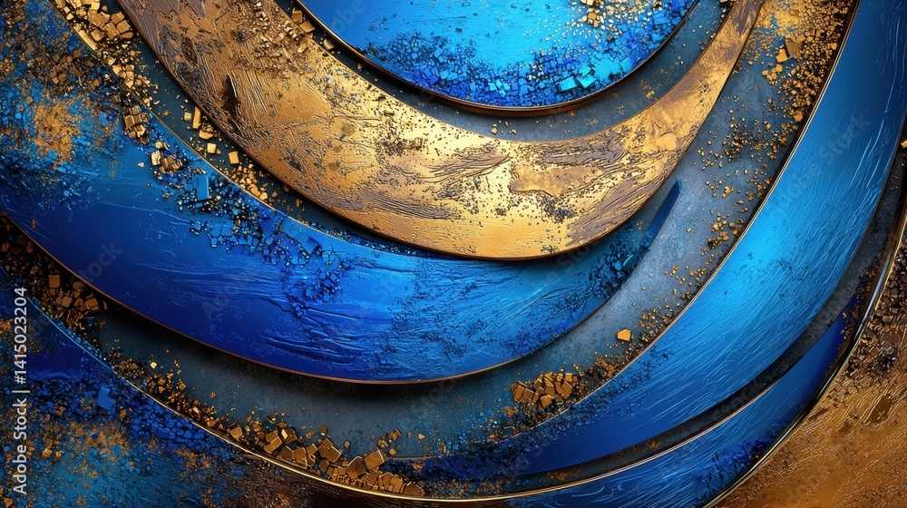 Poster this artwork features captivating abstract swirls in rich blue and gold tones, creating a dynamic vi