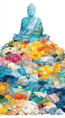 Fototapeta premium Tranquil Buddha Surrounded by Colorful Floral Silhouettes in Vibrant Artistic Composition