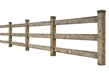 PNG Rustic wooden fence with four horizontal slats and sturdy posts